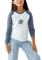 Girls 7-16 Long Sleeve Raglan T-Shirt with Star Patch