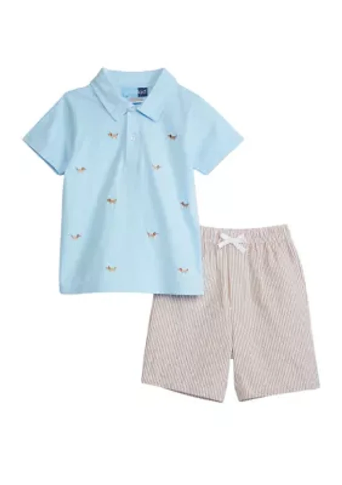 Boys 4-7 Dog Printed Shirt and Woven Shorts Set