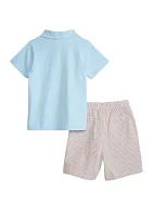 Boys 4-7 Dog Printed Shirt and Woven Shorts Set