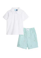 Boys 4-7 Polo Shirt and  Golf Printed Shorts Set