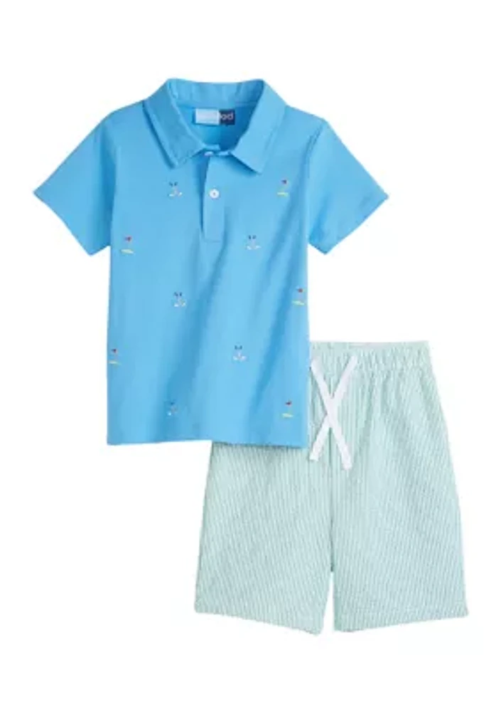 Boys 4-7 Golf Printed Woven Polo Shirt and Shorts Set