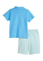 Boys 4-7 Golf Printed Woven Polo Shirt and Shorts Set