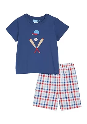 Boys 4-7 Baseball Graphic T-Shirt and Plaid Shorts Set