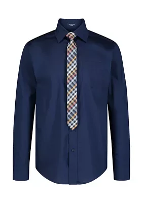 Boys 8-20 Solid Stretch Dress Shirt with tie