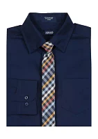 Boys 8-20 Solid Stretch Dress Shirt with tie