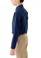 Boys 8-20 Long Sleeve Stretch Solid Poplin Shirt and Tie