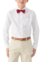 Boys 8-20 Long Sleeve Stretch Solid Poplin Shirt & Bowtie