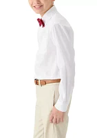 Boys 8-20 Long Sleeve Stretch Solid Poplin Shirt & Bowtie