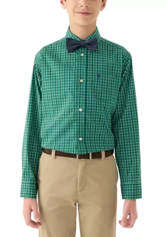 Boys 8-20 Huksy Long Sleeve Stretch Belfast Plaid Shirt and Bow Tie