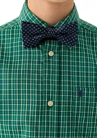 Boys 8-20 Huksy Long Sleeve Stretch Belfast Plaid Shirt and Bow Tie