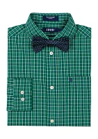 Boys 8-20 Long Sleeve Stretch Belfast Plaid Shirt & Bow Tie Set