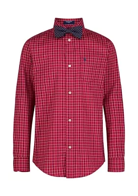 Boys 8-20 Long Sleeve Stretch Belfast Plaid Shirt & Bow Tie Set