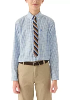 Boys 8-20 Long Sleeve Stretch Stony Hill Plaid Shirt and Tie