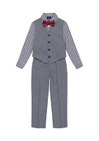 Boys 4-7 Holiday Heather Poplin Vest Set with Bowtie