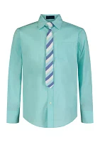 Boys 8-20 Long Sleeve Stretch Solid Poplin Shirt & Tie