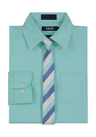 Boys 8-20 Long Sleeve Stretch Solid Poplin Shirt & Tie