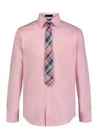 Boys 8-20 Long Sleeve Stretch Solid Poplin Shirt & Tie