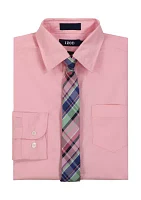 Boys 8-20 Long Sleeve Stretch Solid Poplin Shirt & Tie