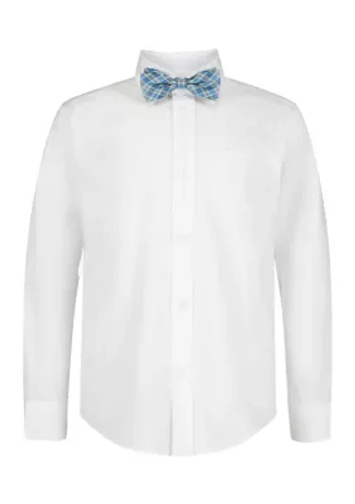 Boys 8-20 Long Sleeve Stretch Solid Poplin Shirt & Bow Tie