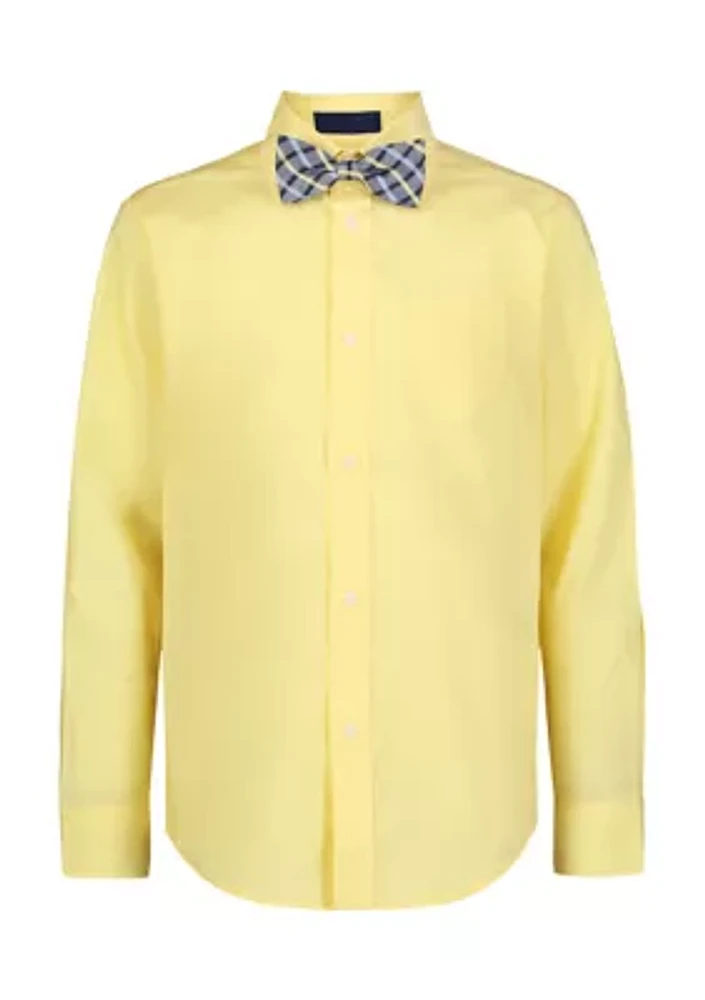 Boys 8-20 Long Sleeve Stretch Solid Poplin Shirt & Bow Tie