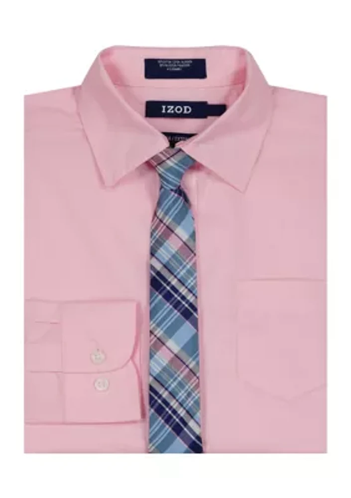 Boys 8-20 Long Sleeve Stretch Solid Poplin Shirt & Tie