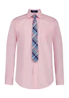 Boys 8-20 Long Sleeve Stretch Solid Poplin Shirt & Tie