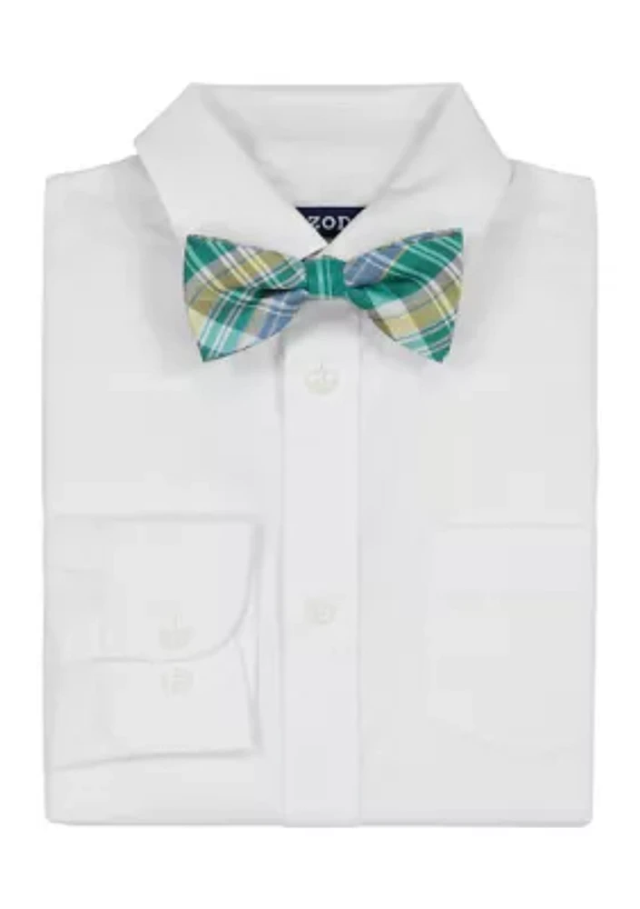 Boys 8-20 Husky Long Sleeve Stretch Solid Poplin Shirt & Bowtie