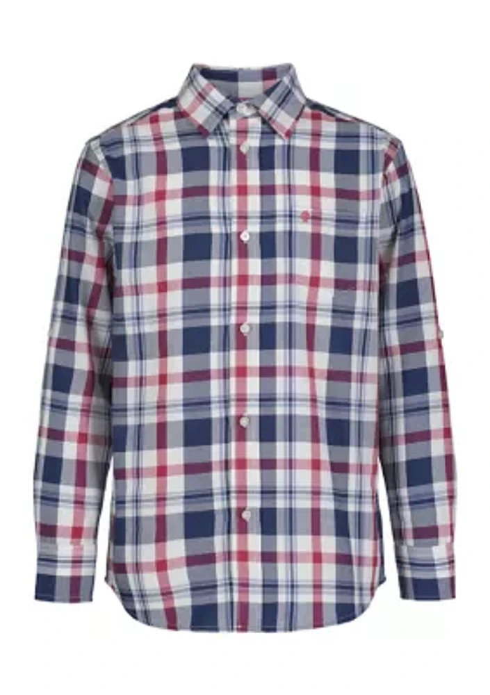 Boys 8-20 Long Sleeve Seneca Twill Plaid Button Up Stretch Shirt