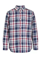 Boys 8-20 Long Sleeve Seneca Twill Plaid Button Up Stretch Shirt