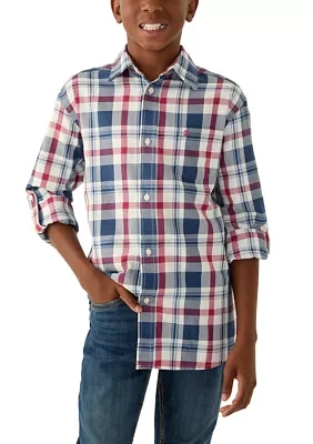 Boys 8-20 Long Sleeve Durham Twill Plaid Stretch Shirt