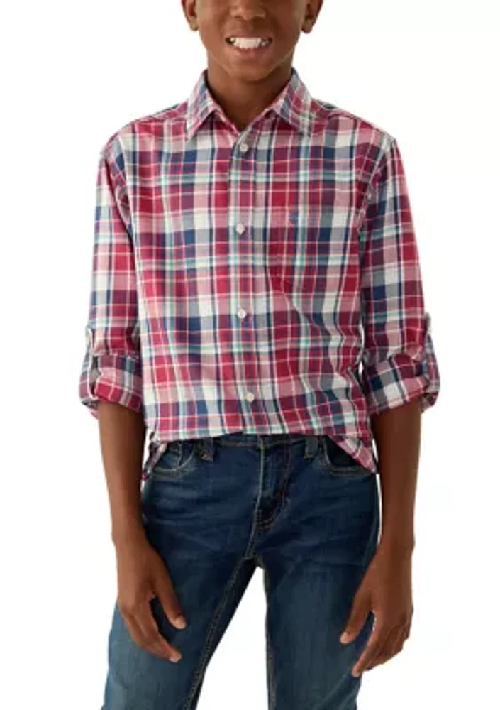 Boys 8-20 Long Sleeve Yarn Dyed Durhan Twill Plaid Shirt