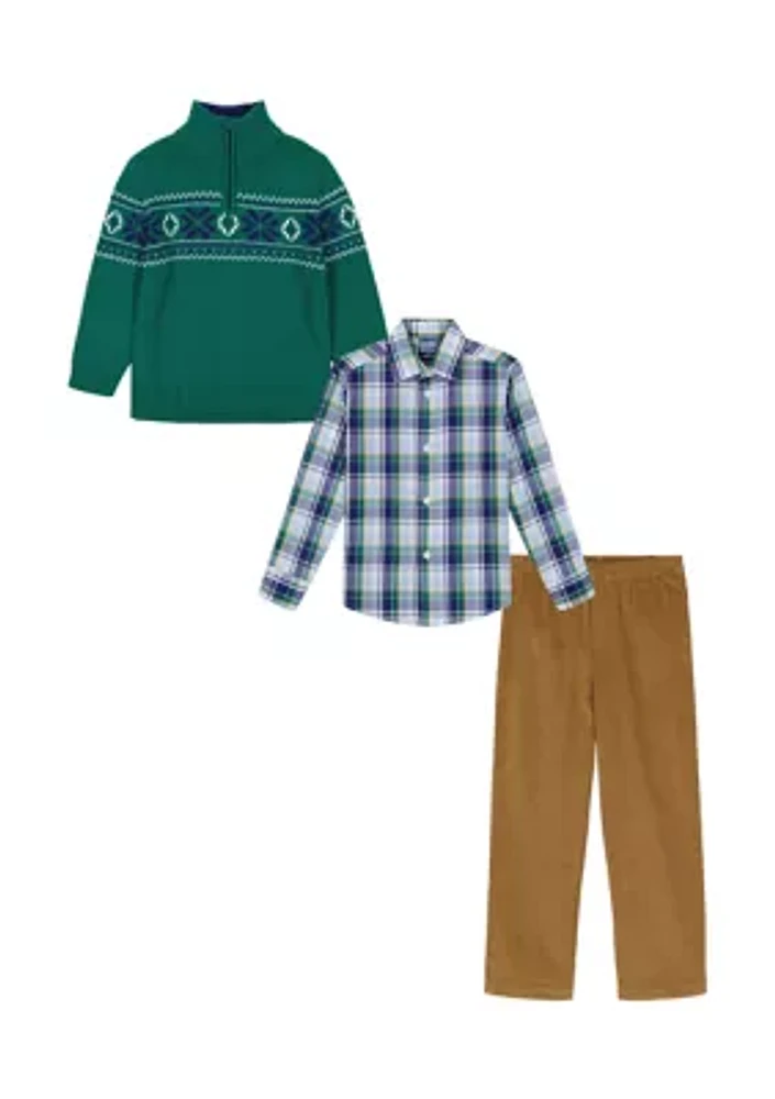 Boys 4-7 Fair Isle 1/4 Zip Sweater with Corduroy Pants Set