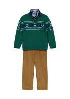 Boys 4-7 Fair Isle 1/4 Zip Sweater with Corduroy Pants Set