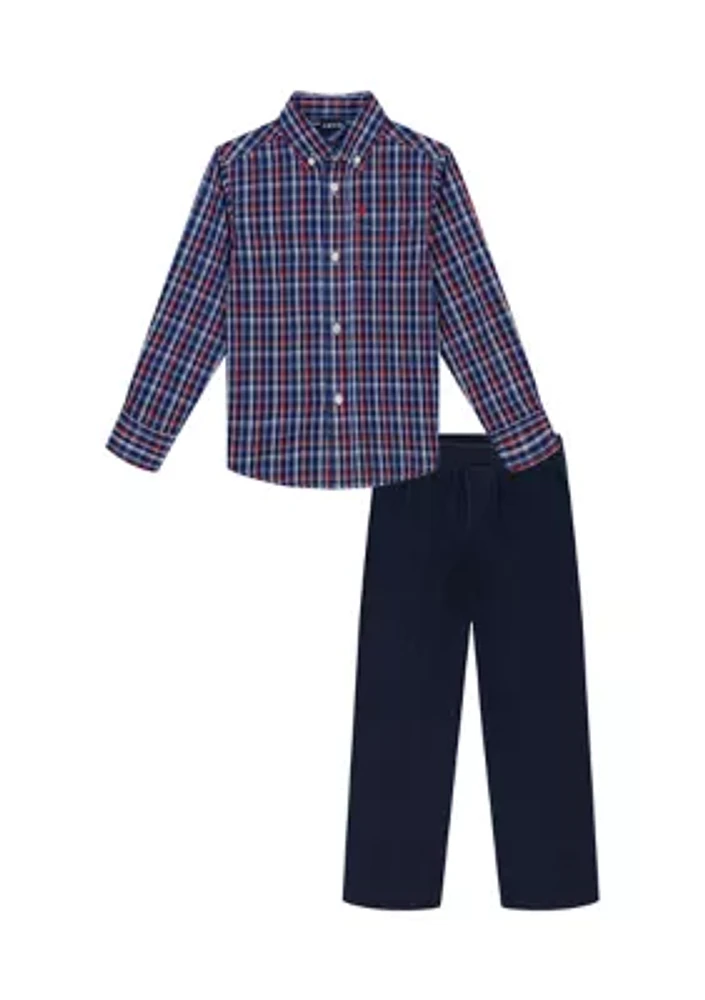 Boys 4-7 Long Sleeve Sleepy Hollow Plaid Shirt with Denim Pants Set