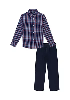 Boys 4-7 Long Sleeve Sleepy Hollow Plaid Shirt with Denim Pants Set