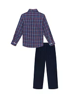 Boys 4-7 Long Sleeve Sleepy Hollow Plaid Shirt with Denim Pants Set