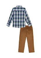 Boys 4-7 Long Sleeve Lennox Plaid Shirt with Corduroy Pants Set