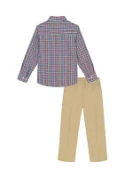 Boys 4-7 Long Sleeve Knotting Hill Plaid Shirt with Twill Pants Set