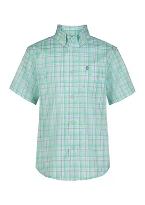 Boys 8-20 Short Sleeve Stretch Beach Plaid Untucked Shirt