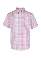 Boys 8-20 Short Sleeve Stretch Lake George Plaid Untucked Shirt