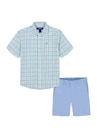 Boys 4-7 Plaid Button Down Shirt and Shorts Set