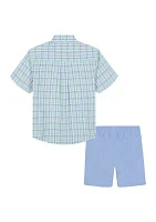 Boys 4-7 Plaid Button Down Shirt and Shorts Set