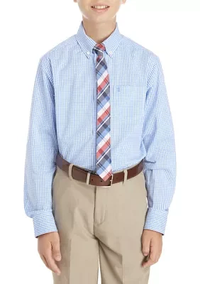 Boys 8-20 2-Piece Gingham Button Down Shirt and Tie Set