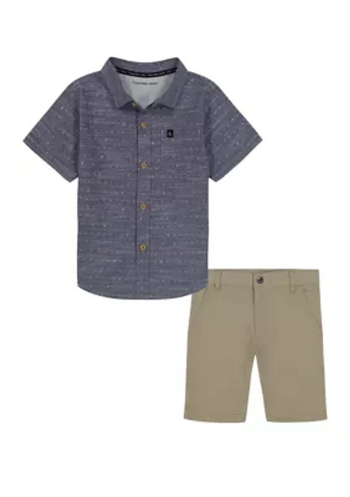 Boys 4-7 Printed Shirt and Woven Shorts Set