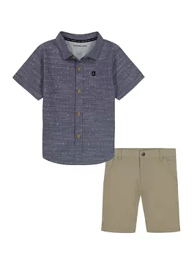 Boys 4-7 Printed Shirt and Woven Shorts Set