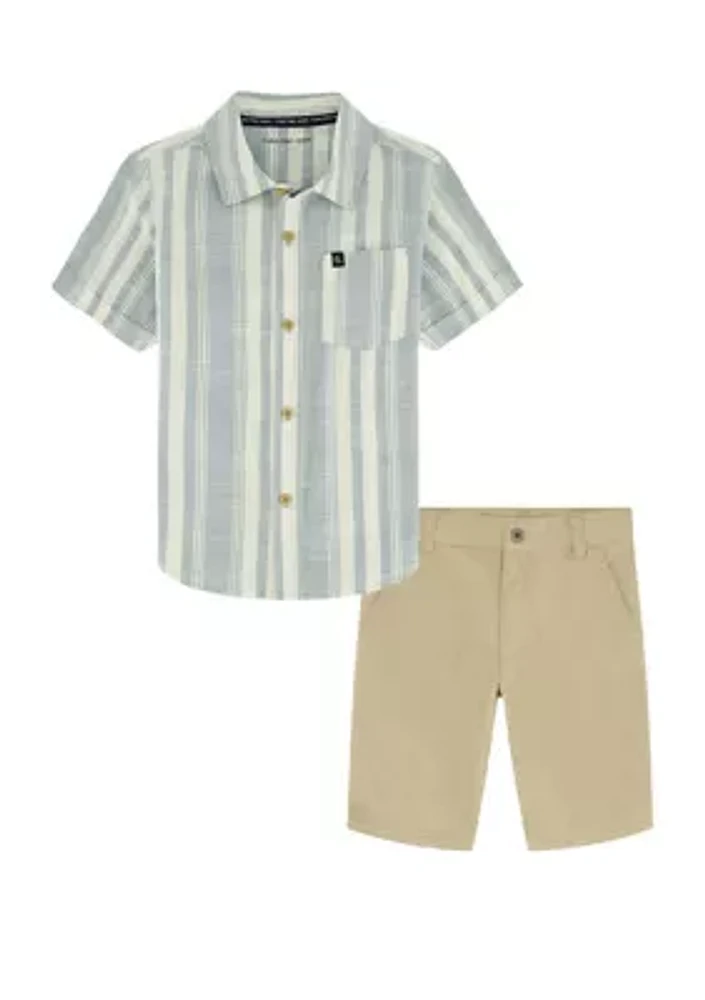 Boys 4-7 Striped Shirt and Woven Shorts Set