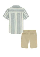 Boys 4-7 Striped Shirt and Woven Shorts Set