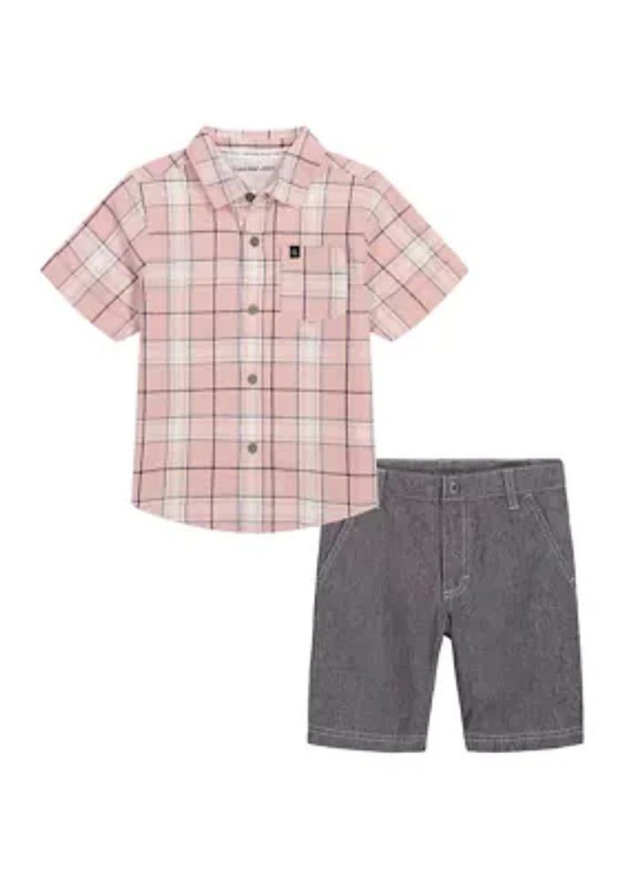 Boys 4-7 Plaid Shirt and Woven Sorts Set