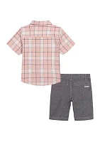 Boys 4-7 Plaid Shirt and Woven Sorts Set