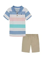 Boys 4-7 Multi Stripe Polo Shirt and Shorts Set